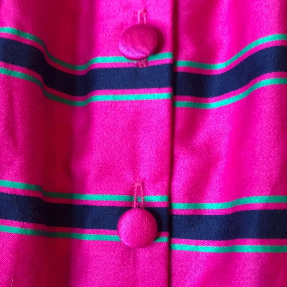 Ralph Lauren Pink Dress Blue Green Stripe Belt Covered Buttons Lined Girls 6 EUC